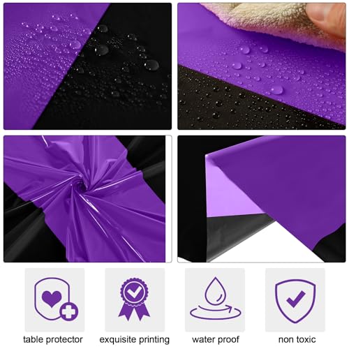 Image of Oudain 6 Pcs Plastic Table Cloths Disposable 54 inch x 108 inch, Black, Purple | Rectangle Table Cover, Waterproof Tablescloths for Back to School Wedding Baby Shower Birthdays Party Decoration
