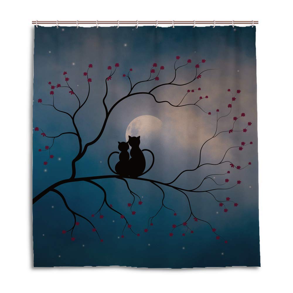 Rideau de douche chat en polyester noir CHEHONG 182x183 cm