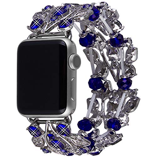 Vikoros Bracelet Bands Compatible with Apple Watch Band 42mm 44mm Iwatch Series 5 4 3 2 1 for Women Girls, Luxury Diamond Bling Dressy Elastic Stretch Bangle Jewelry Rhinestone Metal Wristbands Strap
