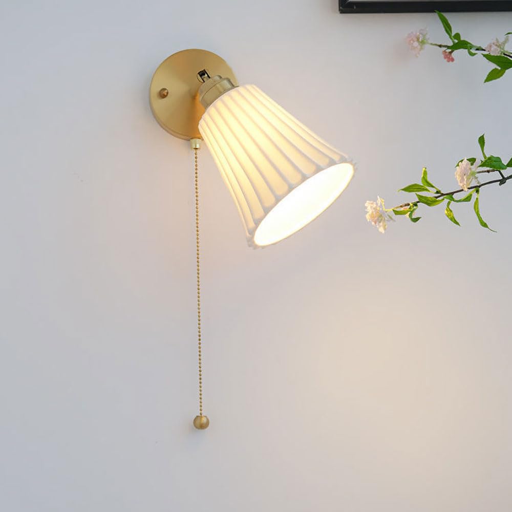 AWEITG Gold Mid-Century Wall Sconce Manual Switch - Elegant Indoor Lighting for Bedroom, Bathroom, Kitchen, and Hallway