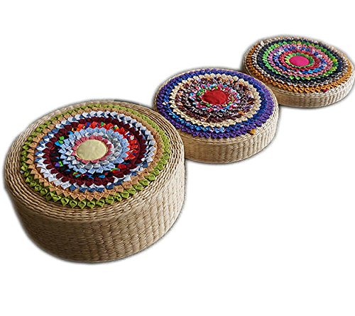 Layboo Handcrafted Eco-Friendly Breathable Padded Knitted Straw Flat Seat Cushion/Straw futon Cushion (Cotton seat Cushion)