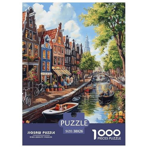 Canal de Ámsterdam 1000 Piezas Rompecabezas Juego EduGatoivo Clásico Puzzle Bonita Decoración Rompecabezas para Adultos Y Niños 38x26cm/1000pcs