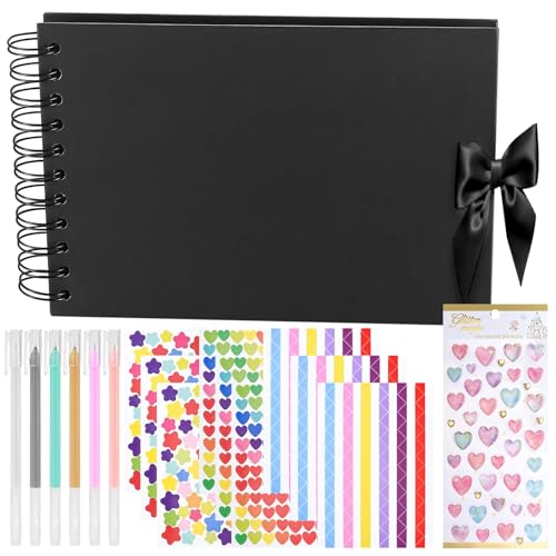 Álbum de fotos de bricolage, livro de fotos A5 com 30 páginas pretas, álbum de recortes autocolante em branco álbum em espiral para bricolage aniversário casamento presente aniversário scrapbooking