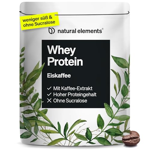 natural elements Whey Protein Pulver – Eiskaffee – 1kg – 23g Protein und 2,5g Kaffee-Extrakt pro Portion – für deinen Muskelaufbau, hochdosiert – in Deutschland produziert & laborgeprüft