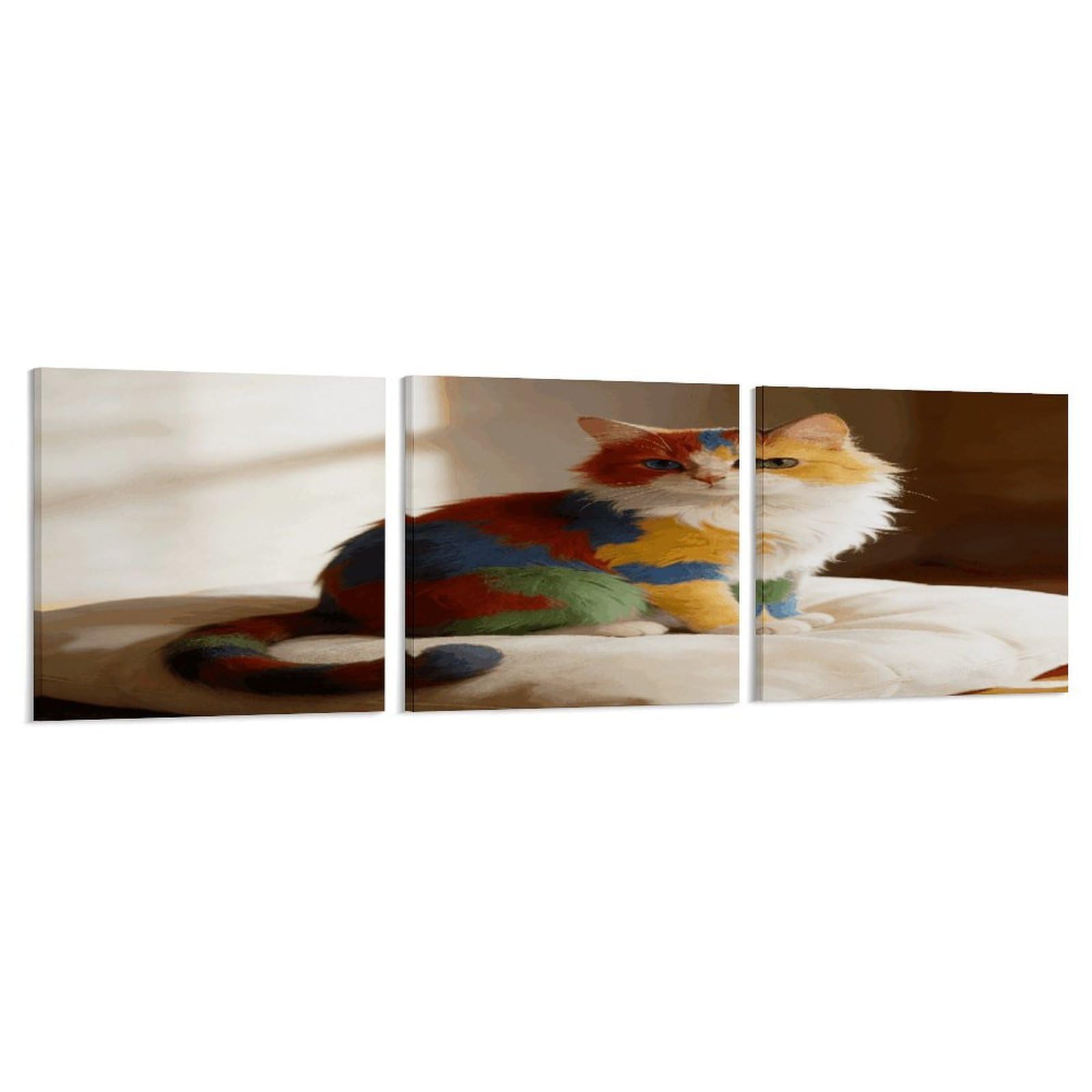Khauerbc Style Set Of 3 Colorful Cat Wall Art，Paintings Artwork For Living Room, Hallway, Bedroom, Office Wall Decor For Living Room, Hallway, Bedroom, Office Paintings Artwork 8X8 Inch