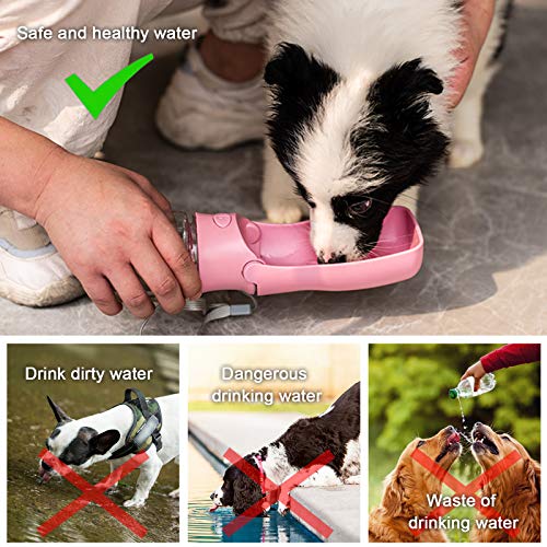 Aikids Foldable Dog Water Bottle - Portable Dog Water Dispenser | Leak Proof & Food Grade Plastic Dog Travel Water Bottle | Pet Water Bottle For Dog Cat Outdoor Walking Hiking Travel（Pink） #TOP5