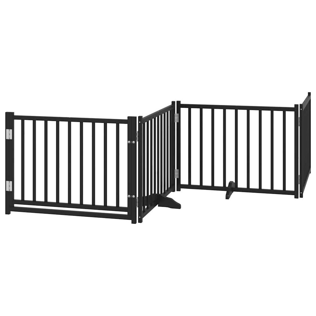 vidaXL Dog Gate with Door Foldable 4 Panels, Dog Fence for Stairs Kitchen Home, Pet Gate for Dogs Pets, Freestanding Dog Barrier, Black Solid Wood Fir — image 1