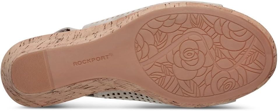 Rockport Women's Briah Perf Sling Wedge Sandal 8 Metallic Khaki Leather