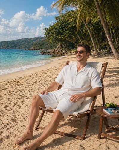 Image of DAVID ARCHY Men's Pajamas Set, Short Sleeve Shirt and Shorts | Breathable, Summer Beach Loungewear, Cruise Vacation Outfit