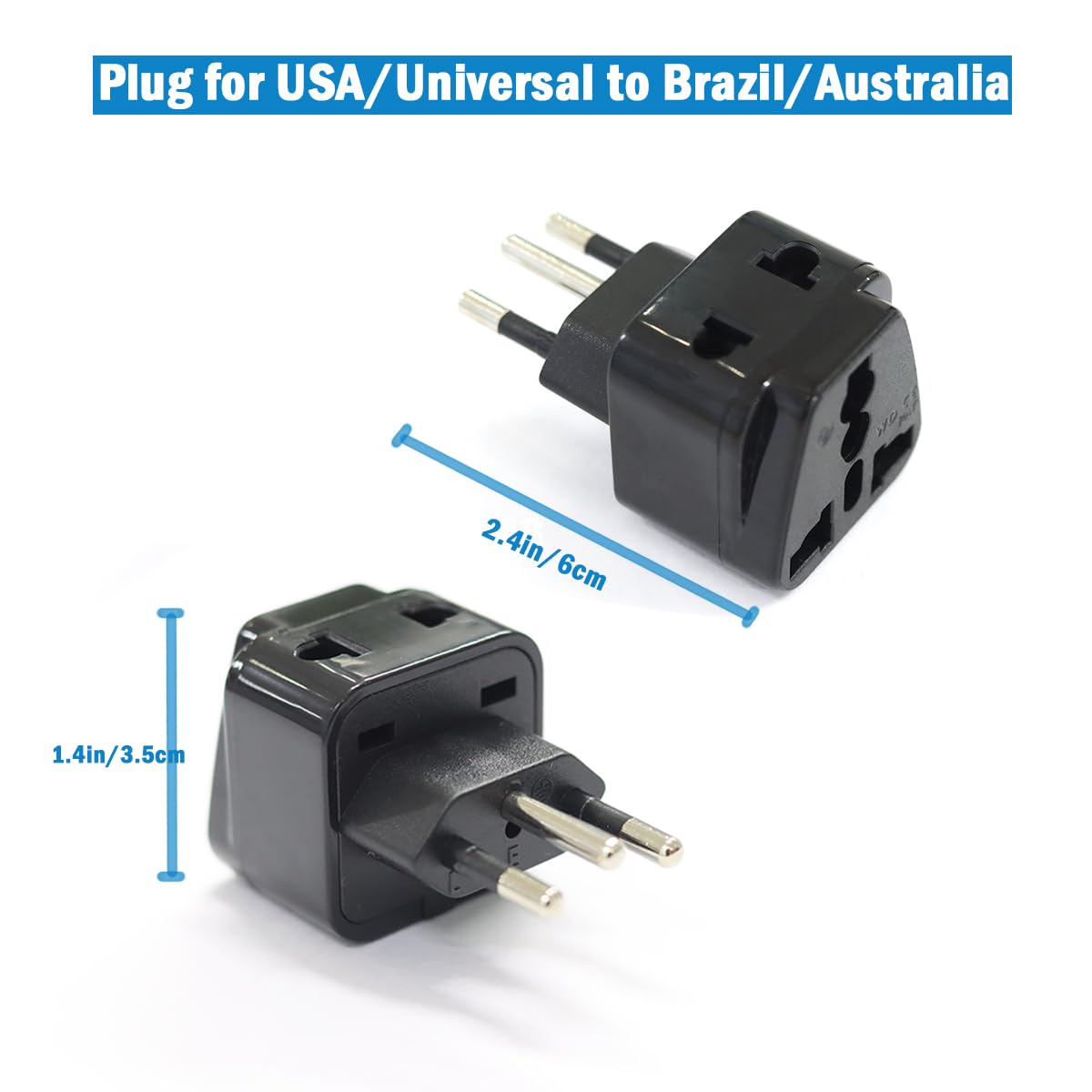 Adaptador de viaje universal, enchufe tipo A a Argentina, Uruguay, Australia, Suiza y Brasil, negro