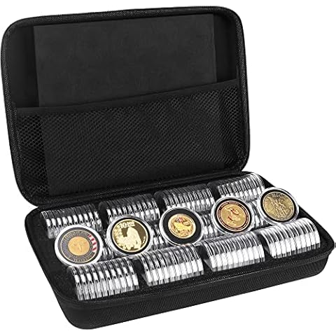 SPLF 120 Pieces 46mm Coin Capsules and 7 Sizes (20/25/30/35/38/40/46mm) Protect Gasket Coin Holder Case with Plastic Storage Organizer Box for Coin Collection Supplies Cover