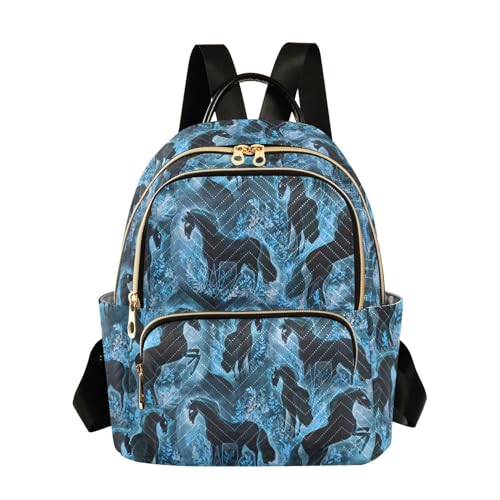 Image of Mini Backpack Blue Horse Fashion Backpack Purse for Women,Handbag Shoulder Bag Casual Daypack, Ladies Gift for College Work (S)