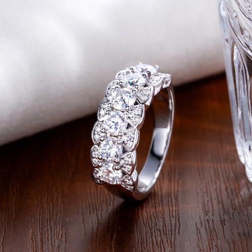 CannyCat Moissanite Eternity Ring for Women 4.0 mm VVS D color 2.0 CTTW Moissanites Wedding Band Platinum-Plated Silver Anniversary Engagement Chunky Wide Half Eternity Band3