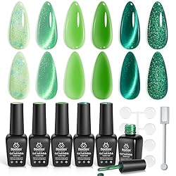 Mint Green Gel Polish: glitter green gel nail polish set, the collection of the most popular green, flash color, cat eye, like a fairy tale fantasy,These colors have been carefully selected to suit any occasion, season, and outfit. Tips for Cat Eye G...