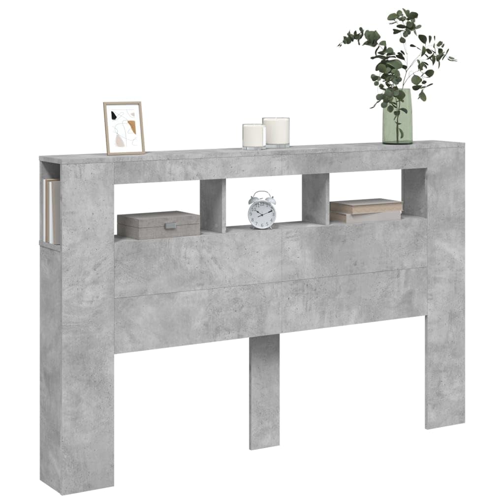 IKAYAA Testiera Letto Matrimoniale con LED Testiera Letto Matrimoniale Legno 160 cm Testiera con Contenitore Testiera Letto con Scomparti -Grigio cemento-160 x 103.5 cm