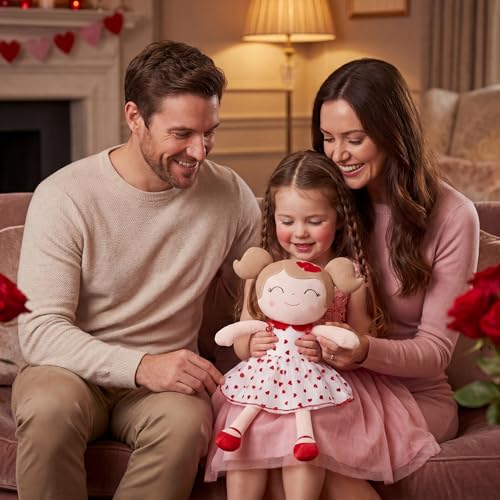 Gloveleya Baby Doll Valentines Day Gifts I Love You Gifts Soft Toy Plush Dolls Red Flocking Heart Girl - image 9