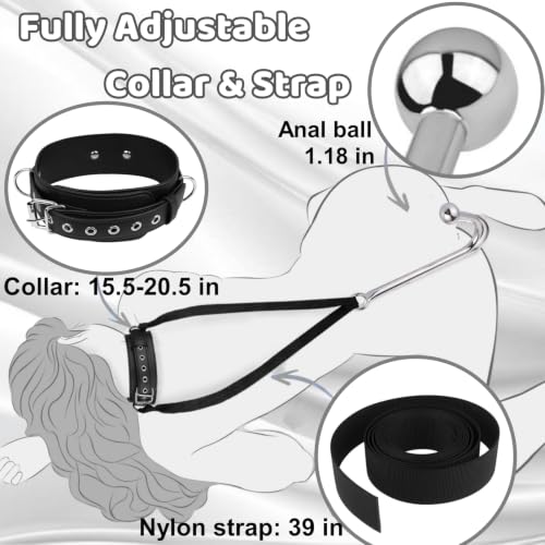 Image of BDSM Anal Hook with Adjustable Leather Collar & Sex Strap, Sex Bondage Butt Plug Anal Plug Anal Bead, Bed Restraints Bondage Gear Anal Sex Toys for Men Women Beginner Couples Kinky Fetish SM Game