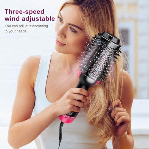 Image of Hot Air Brush For Hair Hair Dryer For Woman Hair Straightening Brush Curler Professional 4 In 1 Volumizer Blow Drying for All Hairstyle Curling & Styling 1200 Watt | Gifts for Woman Smooth, Frizz-Free Shine with Advanced Ionic Technology Pink