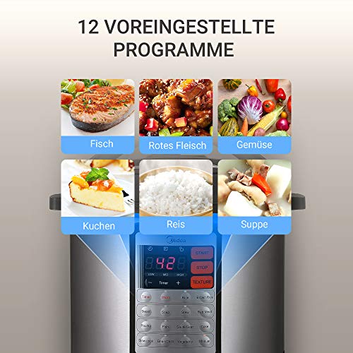 Midea Pentola a pressione elettrica da 5,5 l, 14 in 1, 1000 W, pressione elettrica del vapore, cuoci riso, pentola a vapore, pentola a pressione, cottura a vapore, in acciaio inox - immagine 5