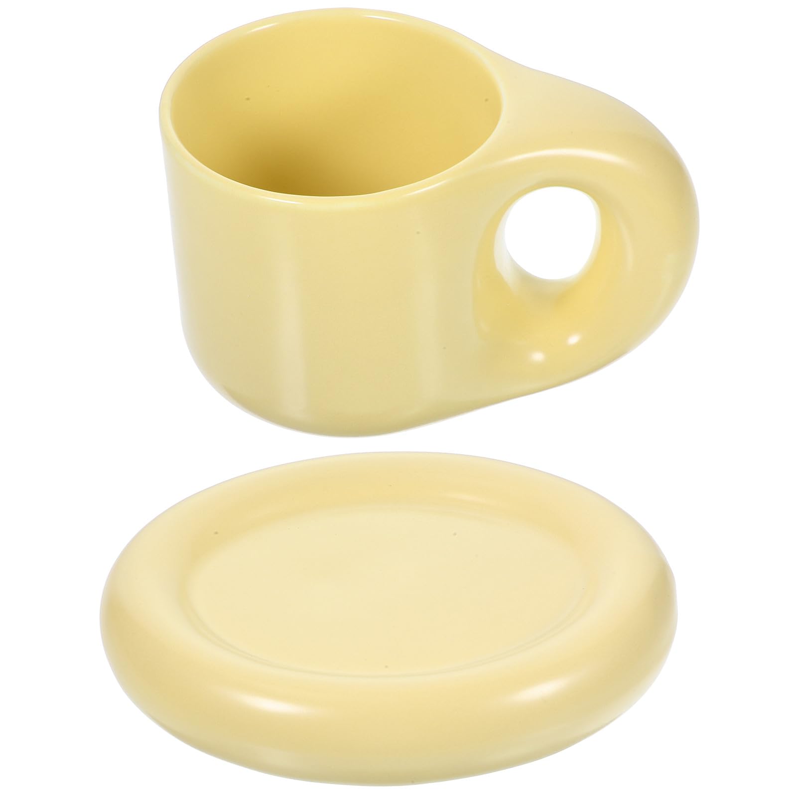 GALPADA Kaffeebecher Modernes Design mit Schickem Look mit Untertasse Satz Keramik 300ml Gelb Stilvoller Retro Becher für Heiße Getränke für Zuhause und Büro