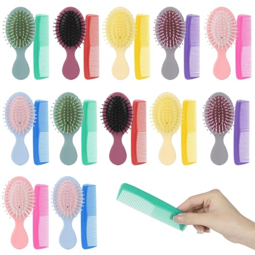 Chewtoyo 24 Pcs Mini Wet Hair Brush Set With Colorful Fine Plastic Hair Combs, Soft Bristles Detangling Travel Brush, 6 Colors, Pocket Size -  04Y250LUA17HC