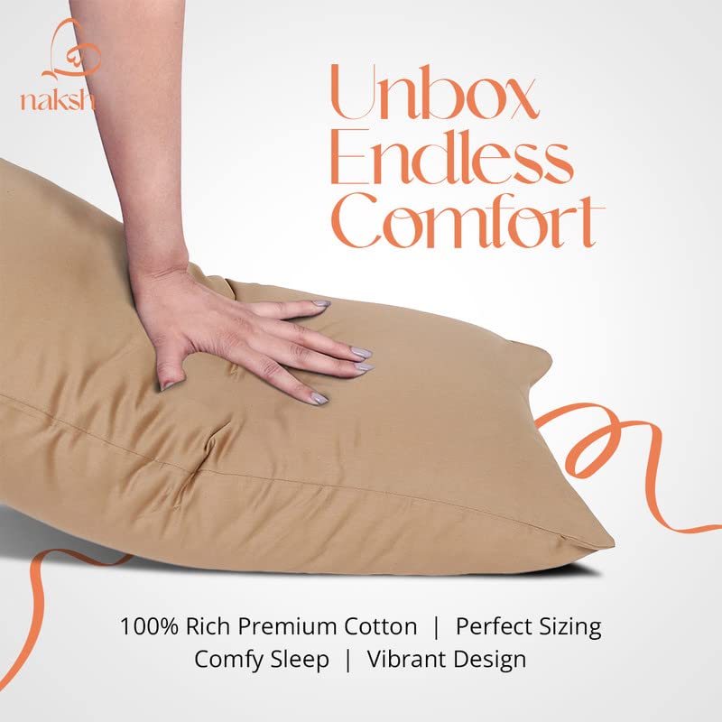 Image of Naksh Cotton 210 TC Plain Pillow Covers Set of 2, Khaki Pillow Cover | Sleep Pillow Covers (18 in x 27 in) |Soft Pillows Covers Cotton for Big Pillows