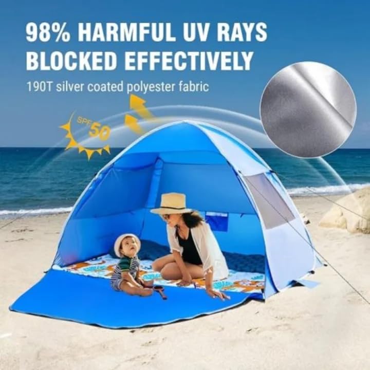Carpa Solar Instantánea para Playa 3-4 Personas Azul miniatura 3