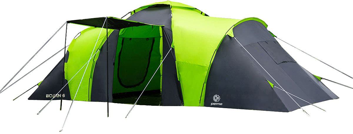 peme Tentes tunnel Bojan 6, 6 personnes, imperméables à l'eau 4000mm, tentes familiales pour le camping, le trekking, la randonnée et les festivals en plein air, avec vestibule et auvent, 2 entrées