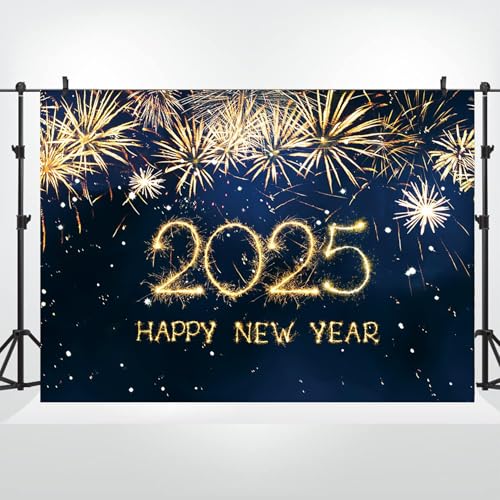 dnldliq 20x10ft Happy New Year 2025 Backdrop Beautiful Gold Fireworks Blue New Year Photography Background New Year Eve Family Friends Holiday Party Decorations Banner Supplies Photo Booth Studio - Image 6