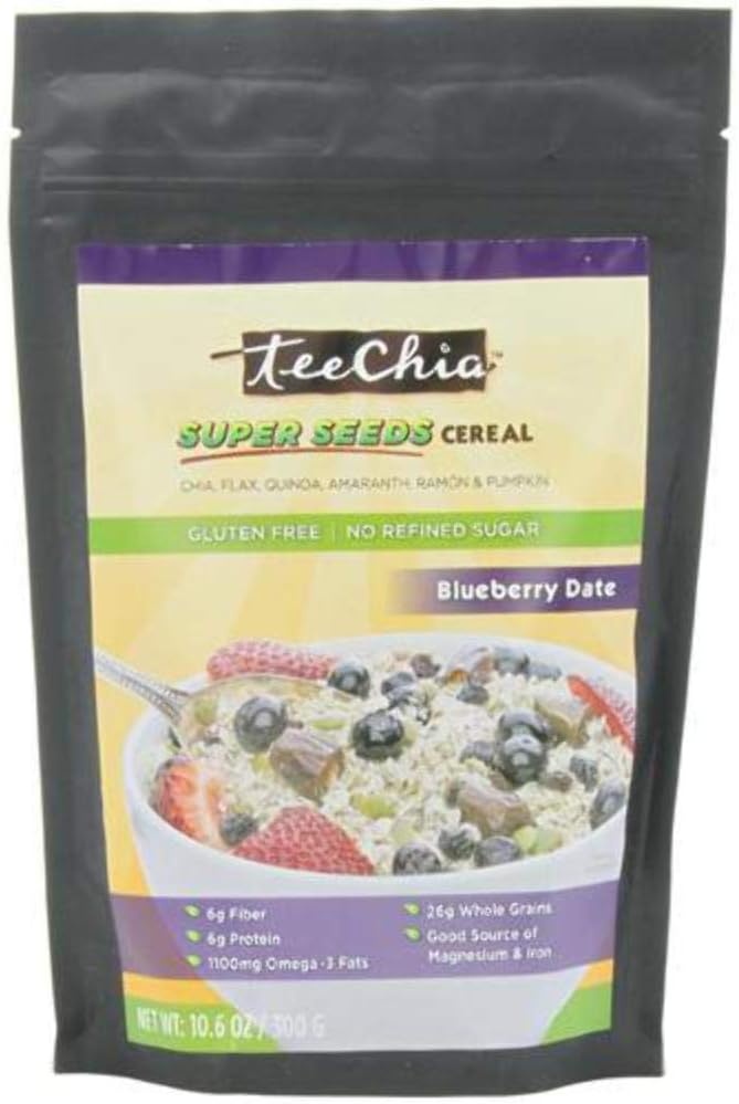 TeeChia Gluten Free Super Seeds Cereal, Blueberry Date, 10.6 Ounce
