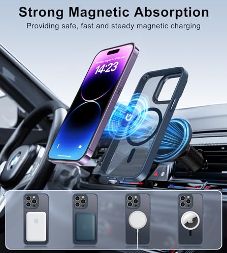 Image of FNTCASE for iPhone 14 Pro-Max Case: Magnetic Slim Matte Protective Case with Kickstand | Shockproof Drop Full Protection Anti-Fingerprint Thin Translucent Frosted Phone Cover(Blue)