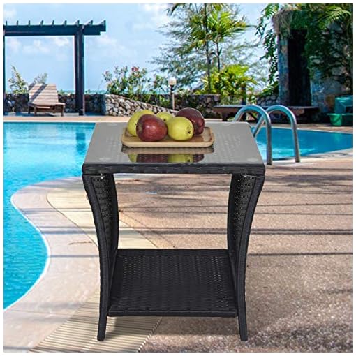 SUNVIVI OUTDOOR Outdoor Wicker Side Table, All Weather Resistant Patio
