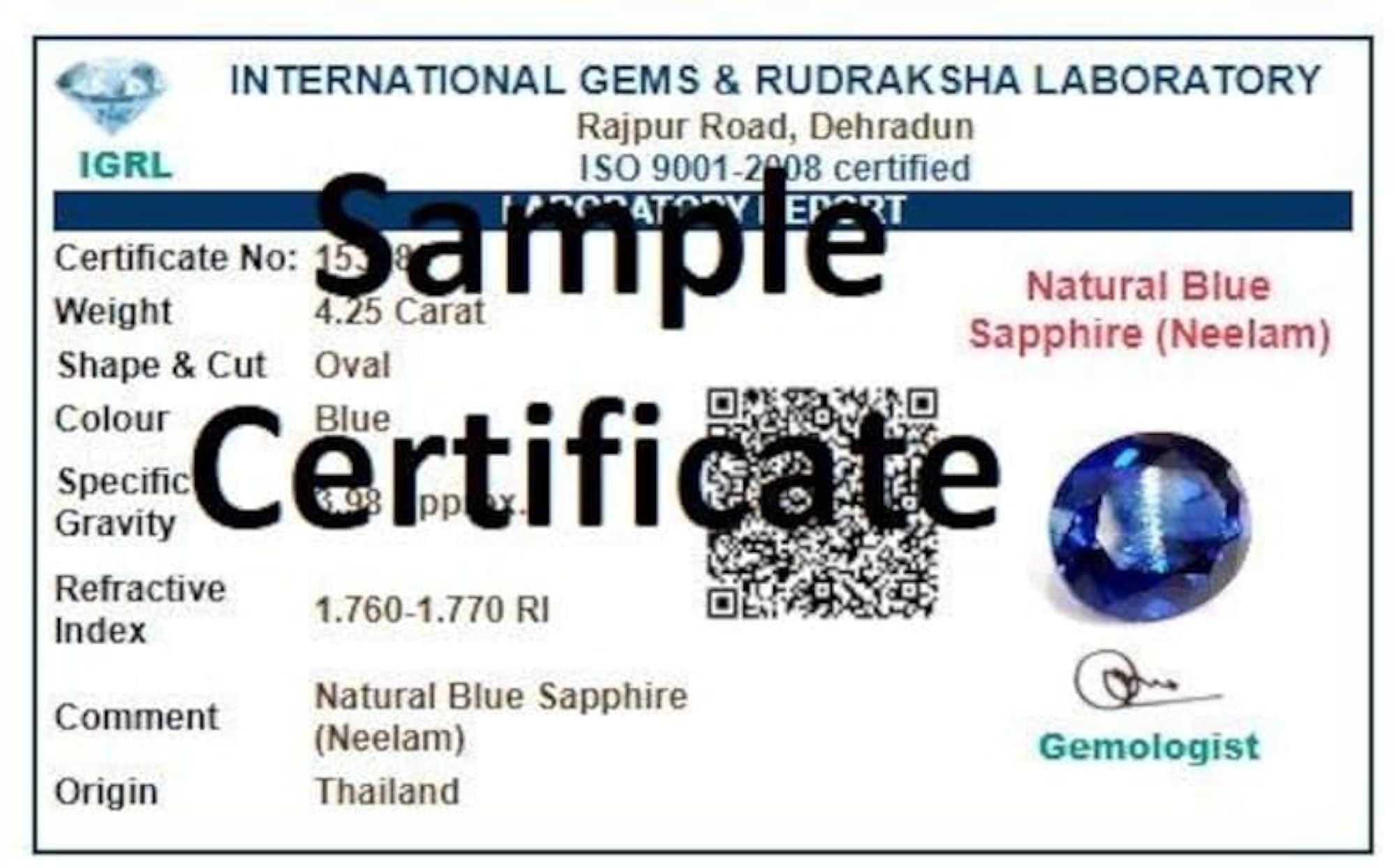 Blue Sapphire Neelam Stone Certified Natural Gemstone AAA Quality