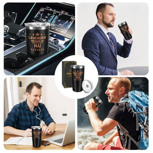 Miofula Geburtstagsgeschenk für Männer, 20oz Travel Mug Lustig Geschenke für Ihn, Freund, Ehemann, Papa, Sohn, 600ml Edelstahl Thermobecher, Kaffeebecher-Legenden Werden im Mai Geboren 6