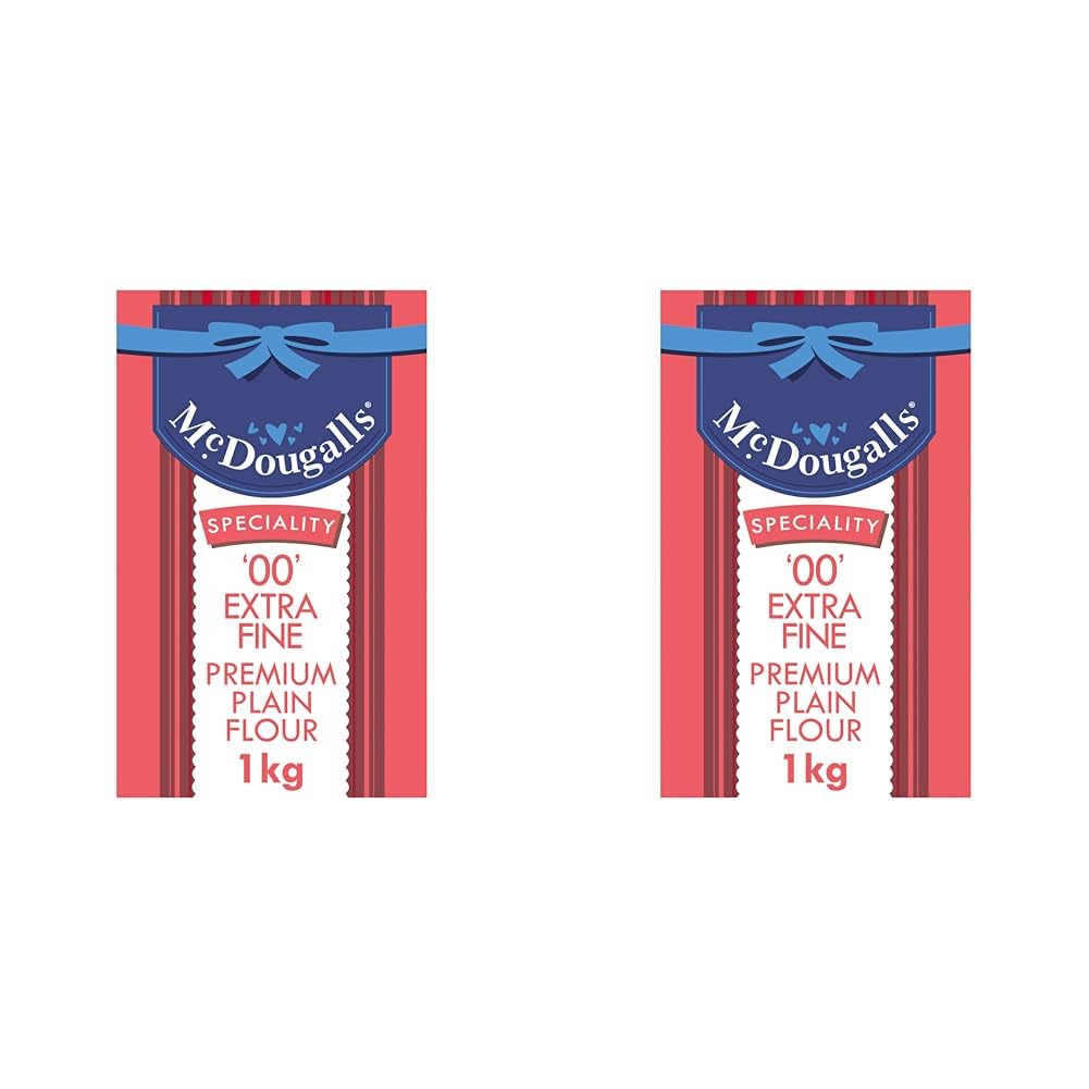 McDougalls00 Grade Premium Plain Flour Finely Milled For Smoother Results, 1 kg Bag (Pack of 2)