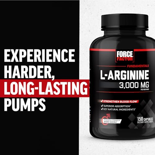 Image of Force Factor L-Arginine Nitric Oxide Supplement | Support Blood Flow, Circulation & Pumps, L-Arginine 3000mg with BioPerine for Superior Absorption, 300 Capsules