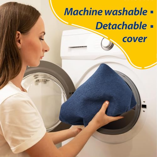 Image of AAAAAcessories D-Shaped Chair Cushions, 2 inch Thick Dining Chair Pads with Ties and Removable, Machine-Washable Cover, 17 inch x 16 inch, Set of 6, Blue