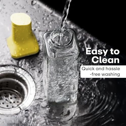 Image of PRIME PICK 500ml Set of 2 Oil Dispenser Bottle - Leak-Proof Glass with Auto-Flip Cap, Stainless Steel Spout, Quick Oil Return, BPA-Free, 30cm Tall, Easy to Refill & Clean, Slim Grip, Transparent Body
