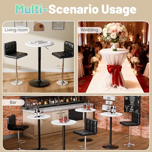 Image of Furmax Bistro Pub Table Height Adjustable Round Bar Table 27.4-36 Inches, 360Swivel Cocktail Table for Dining Room, Party, Cafe (1, White-Black)