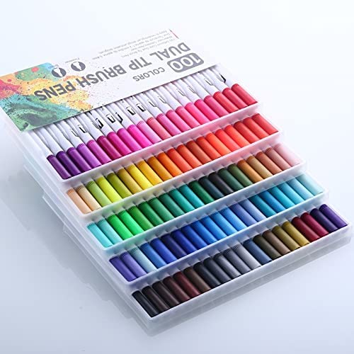 deziine�100 Pcs Dual Tip Brush Marker Pens Fine Tip Markers & Brush Highlighter Pen for Bullet Journal Adults Colouring Book Note Taking Writing Planning Art Project-image-35
