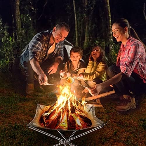 OneWiz Portable Fire Pit Wood Burning, 304 Stainless Steel Camping Fire Pit with Bracket, Carrying Bag, Lock Ring and Folding Fire Pit Net for Camping Fire, Picnic, Outdoor BBQ, Backyard Patio, Travel