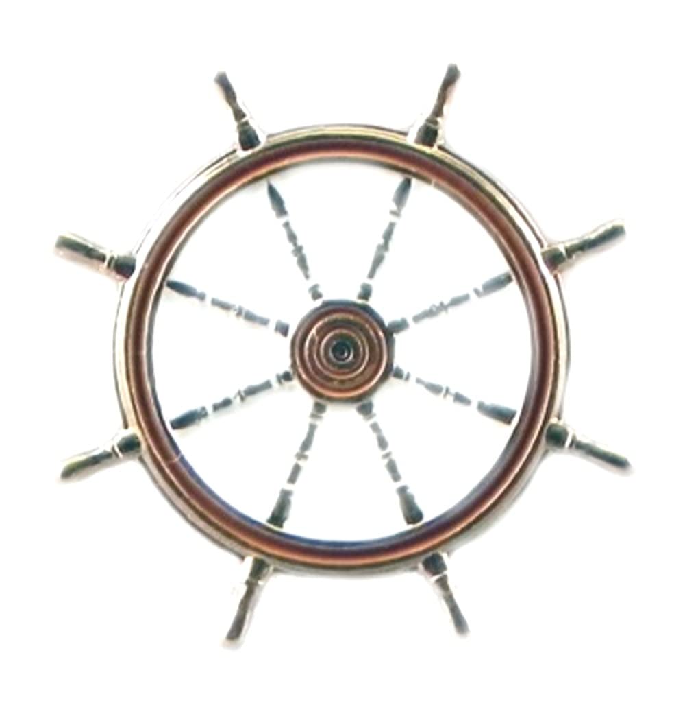 Metal Enamel Pin Badge Brooch Sea Yacht Ship Boat Captain Wheel (Gold Plate)