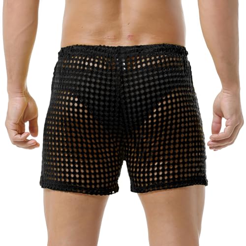 Men's Mesh Fishnet See Through Pants Openwork Drawstring Lounge Long Pants Pajamas Bottoms4
