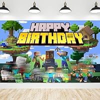 Pixel Miner Thema Geburtstag Hintergrund, Miner Style Game Spiel Banner, Fotohintergründe, Geburtstagsdeko für Kinder, Jungen, Home Party Dekoration Hintergrund 150 x 100 cm