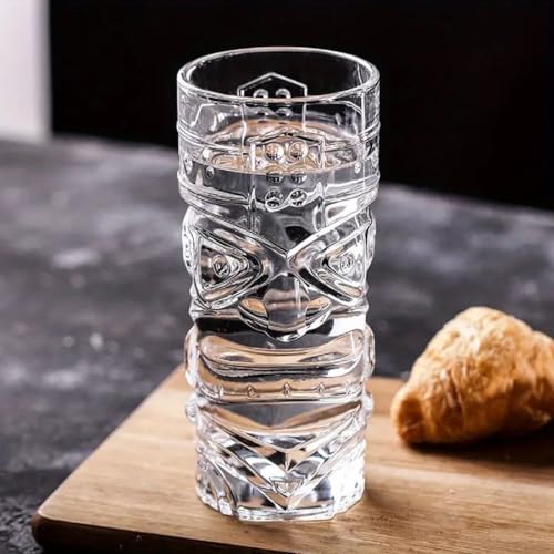 Image of Melbify Tikki Face Beer Glasses | Set of 12 | 350 ml | Long | Crystal | Tall Beer Glass | Highball | Serving for Beer, Cocktail, Mocktail | Drinking Glass