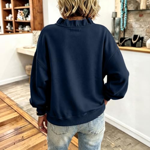 Elneeya Oversized Sweatshirt for Women V Neck Ruffle Casual Fall Sweatshirt - image 3