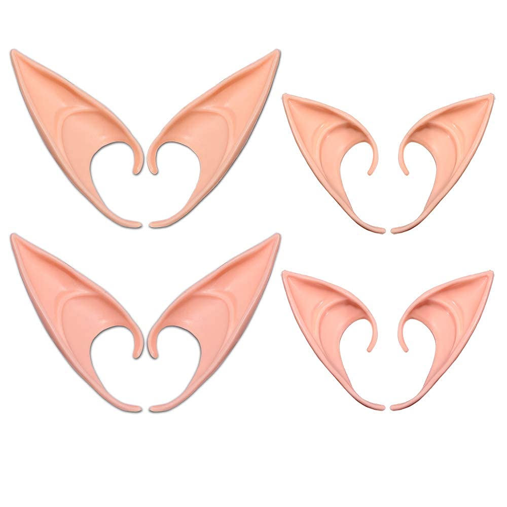AniSqui Elf Ears Tip, 4 Pairs Latex Pixie Ears Adult, 12cm & 10cm Prosthetic Pointy Cosplay Accessories for Halloween Party Cosplay Accessories