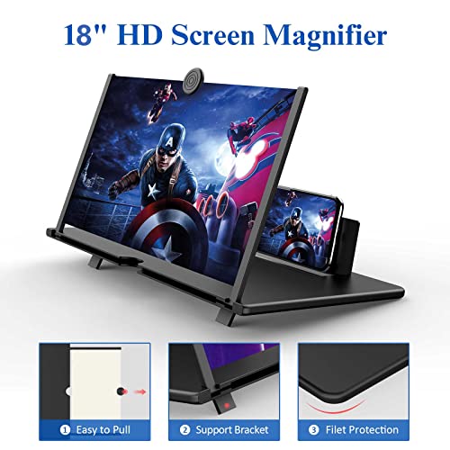 Image of 18 inch Screen Magnifier -3D HD Mobile Phone Magnifying Projector Screen Enlarger for Movies, Videos and Gaming - Foldable Phone Stand Holder with Screen Amplifier-Compatible with All Smartphones