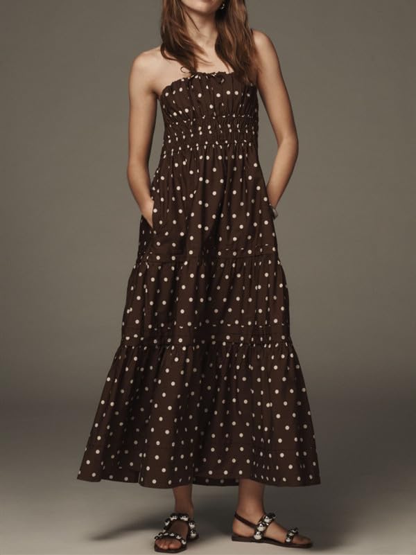 Women Elegant Polka Dot Maxi Dress Spaghetti Strap Backless Cocktail Party Bodycon Long Dress2