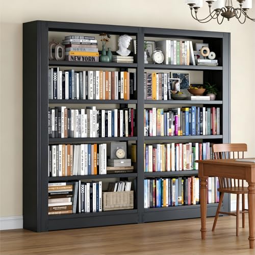 Image of Heavy Duty Metal Bookshelf, 5-Tier Industrial Bookcase with Adjustable Shelves, Large Storage Bookshelf for Living Room, Office, Library, 69 inch H x 69.3 inch W, Black